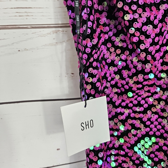 Sho by Tadashi Shoji | Richie Pink Iridescent Sequin Midi Dress NWT - Picture 8 of 8